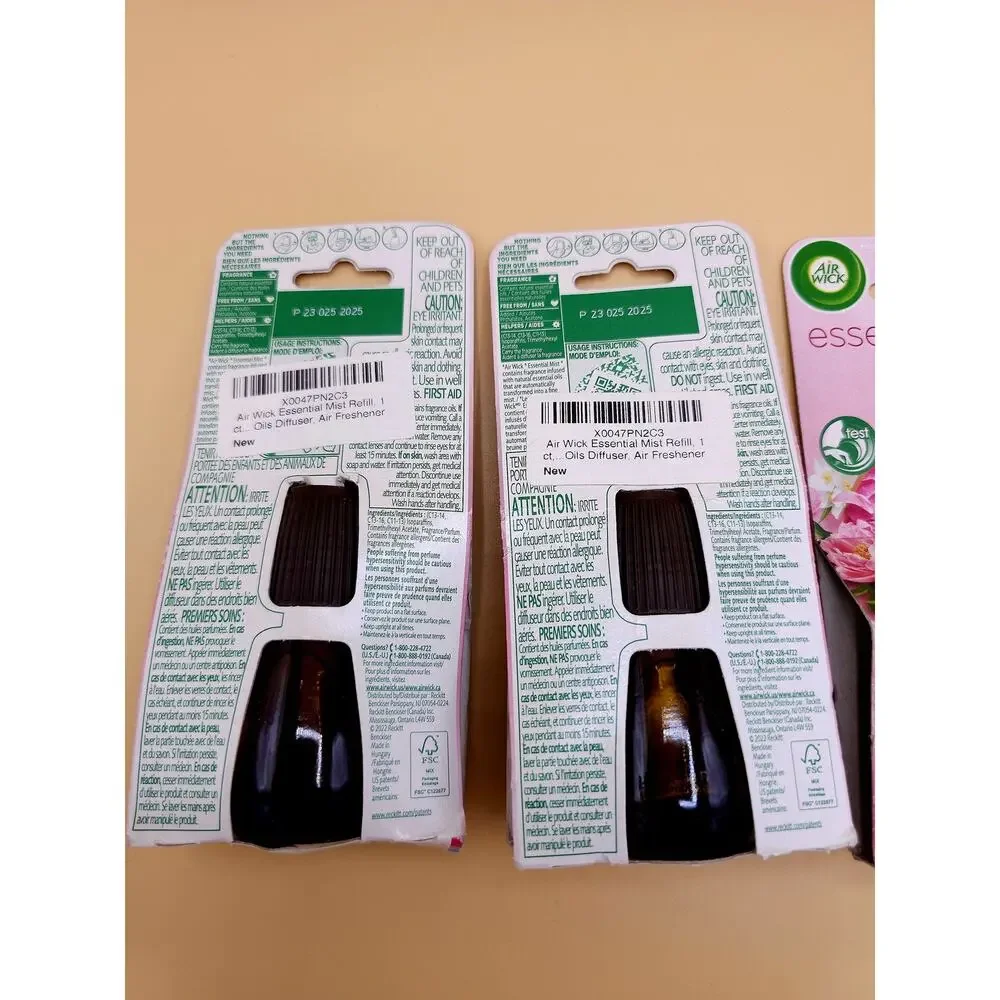 (4) Air Wick Essential Mist Peony & Jasmine Refills 0.67oz/20mL Each Set of 4